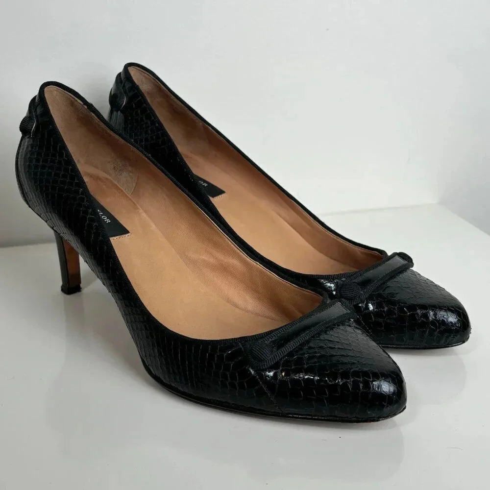 ANN TAYLOR Pumps Heels Womens 8M Black Snakeskin Leather Textured Holiday Party